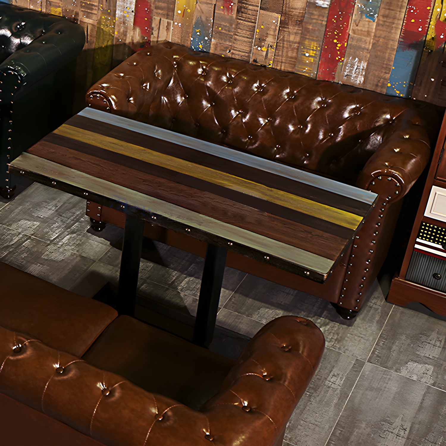 Vintage Leather Chesterfield Sofa 29.53"High Rolled Arm Sofa for Cafe - image 10