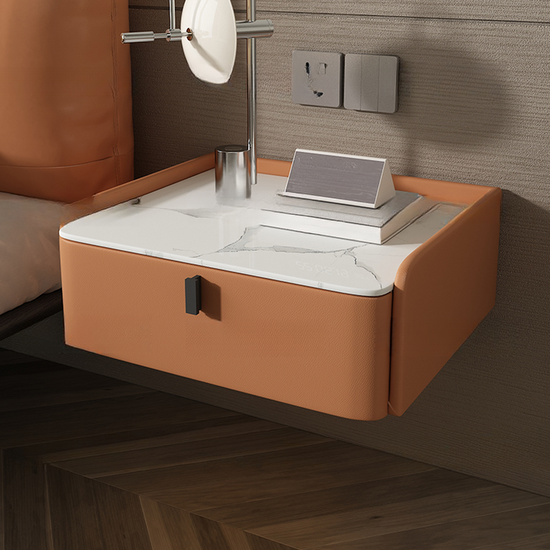 Organic Modern Bedside Cabinet Nightstand with 1 Drawer, Stone Countertop, and Hanging Shelf - image 11
