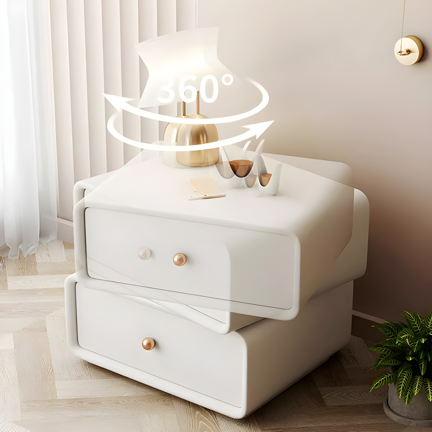 Modern Wood Nightstand with 2 Drawers - Faux Leather Countertop - Small and Stylish - image 14