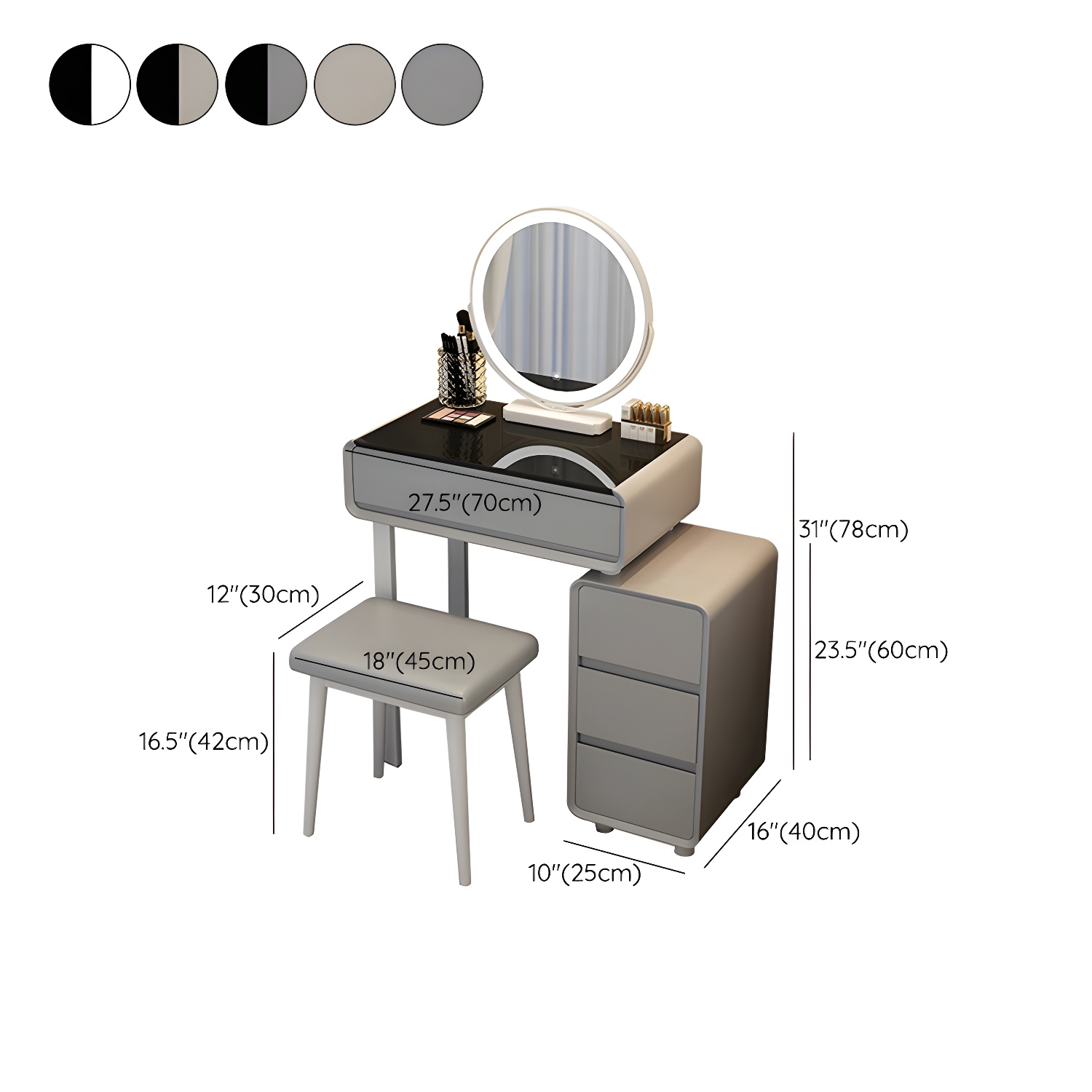 Modern Gray Makeup Vanity with Mirror & Drawers & Seat Included - image 15