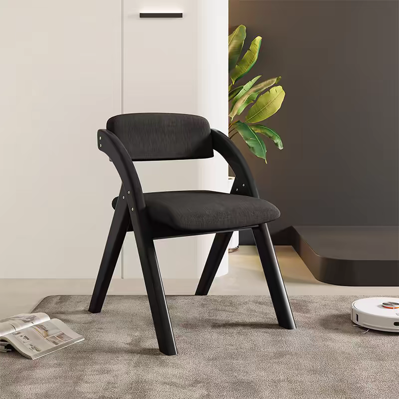 Casual Collapsible Side Chair with Midnight Black/Walnut/Wood Grain Rubberwood Legs and Upholstered Uncovered Back