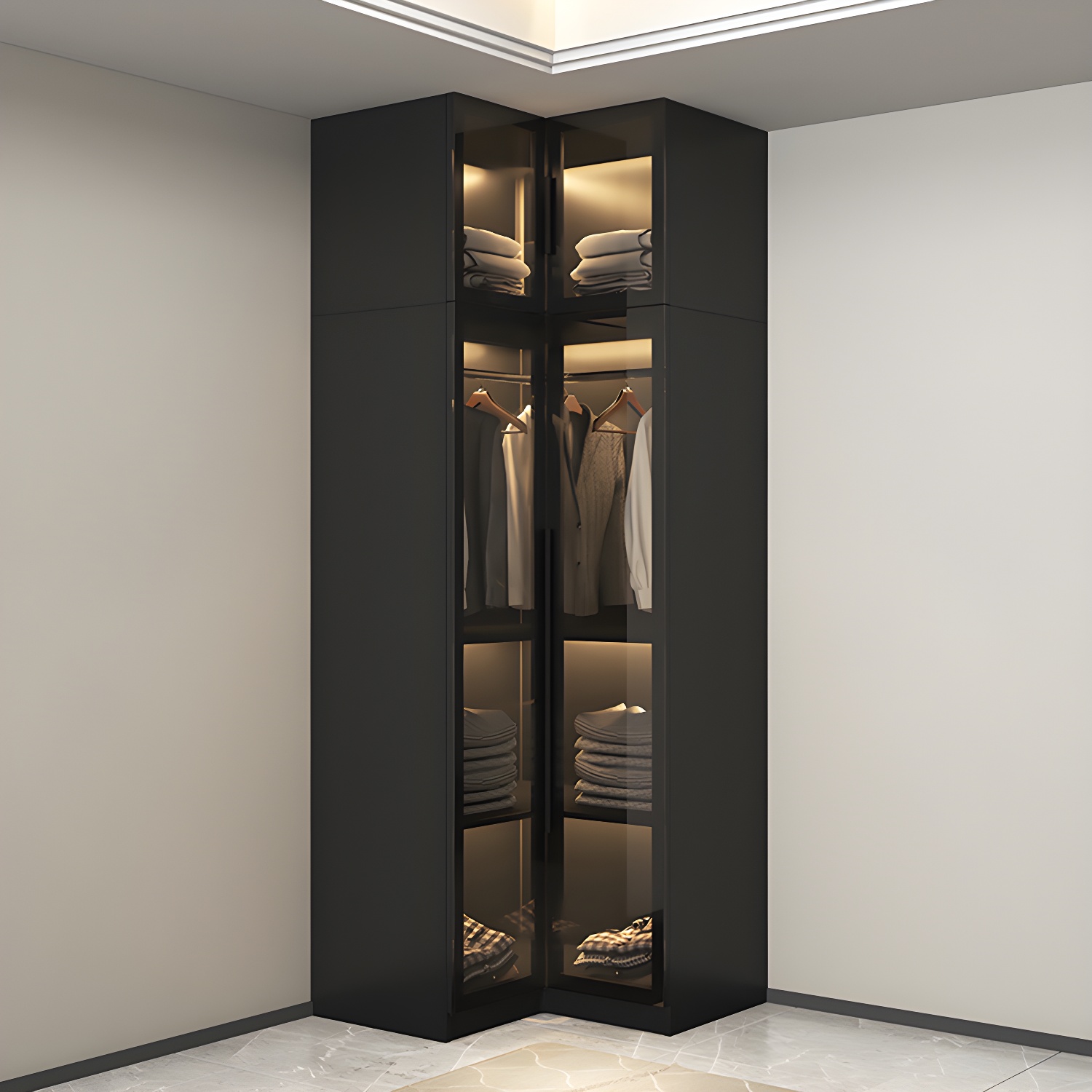 Modern Style Wardrobe Black Colour Glass Wardrobe Closet for Bedroom