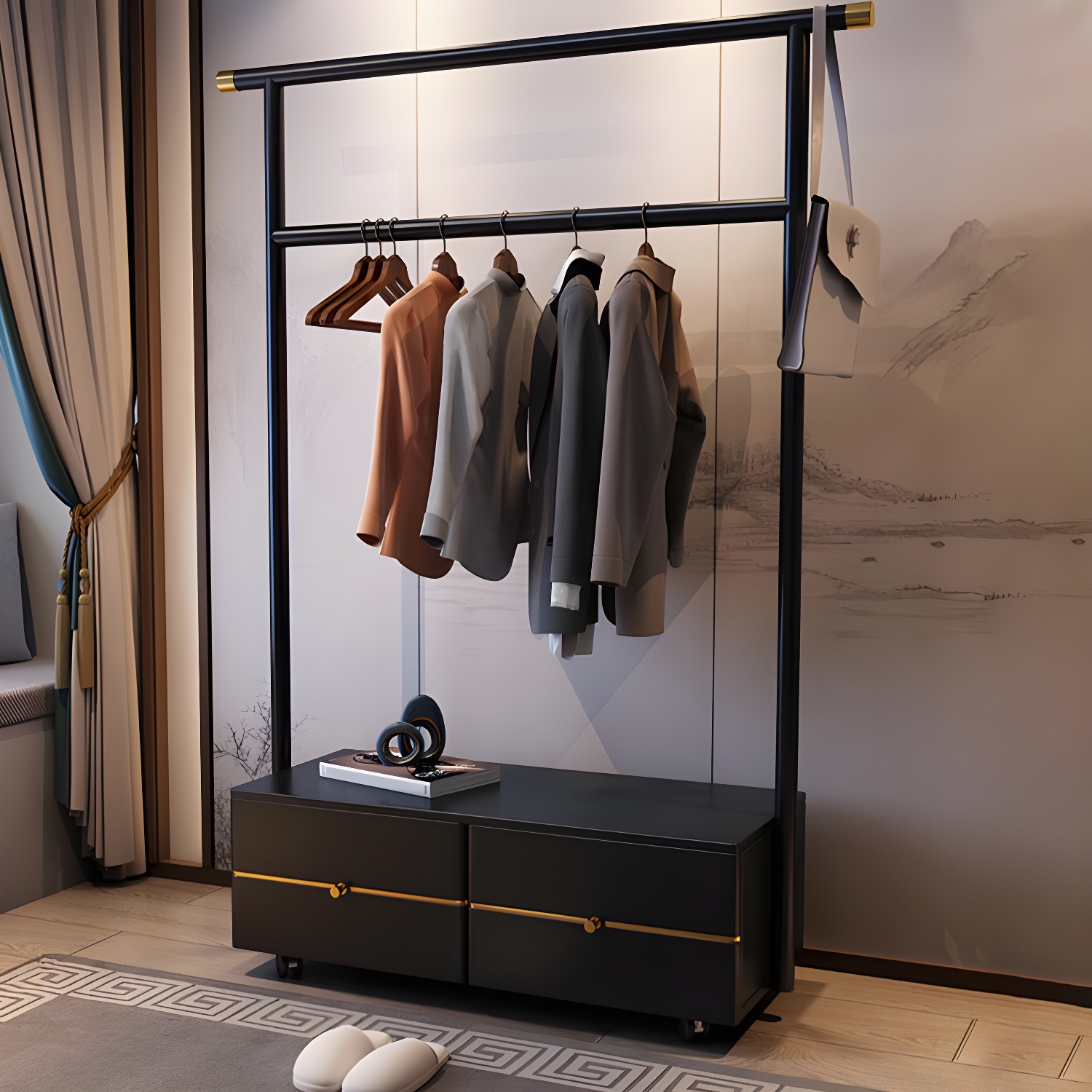 Contemporary Movable Wardrobe Wooden Bedroom Armoire with Drawers - image 6