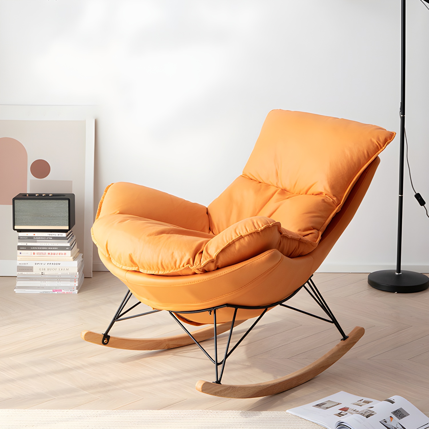 Contemporary Indoor Rocking Chair with Sled Legs and Spindle Back - image 14