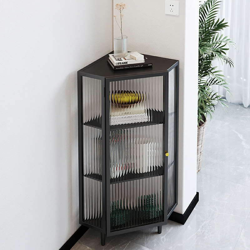 Sophisticated Steel Corner Accent Cabinet with Glass Doors and Cabinets Included - image 6
