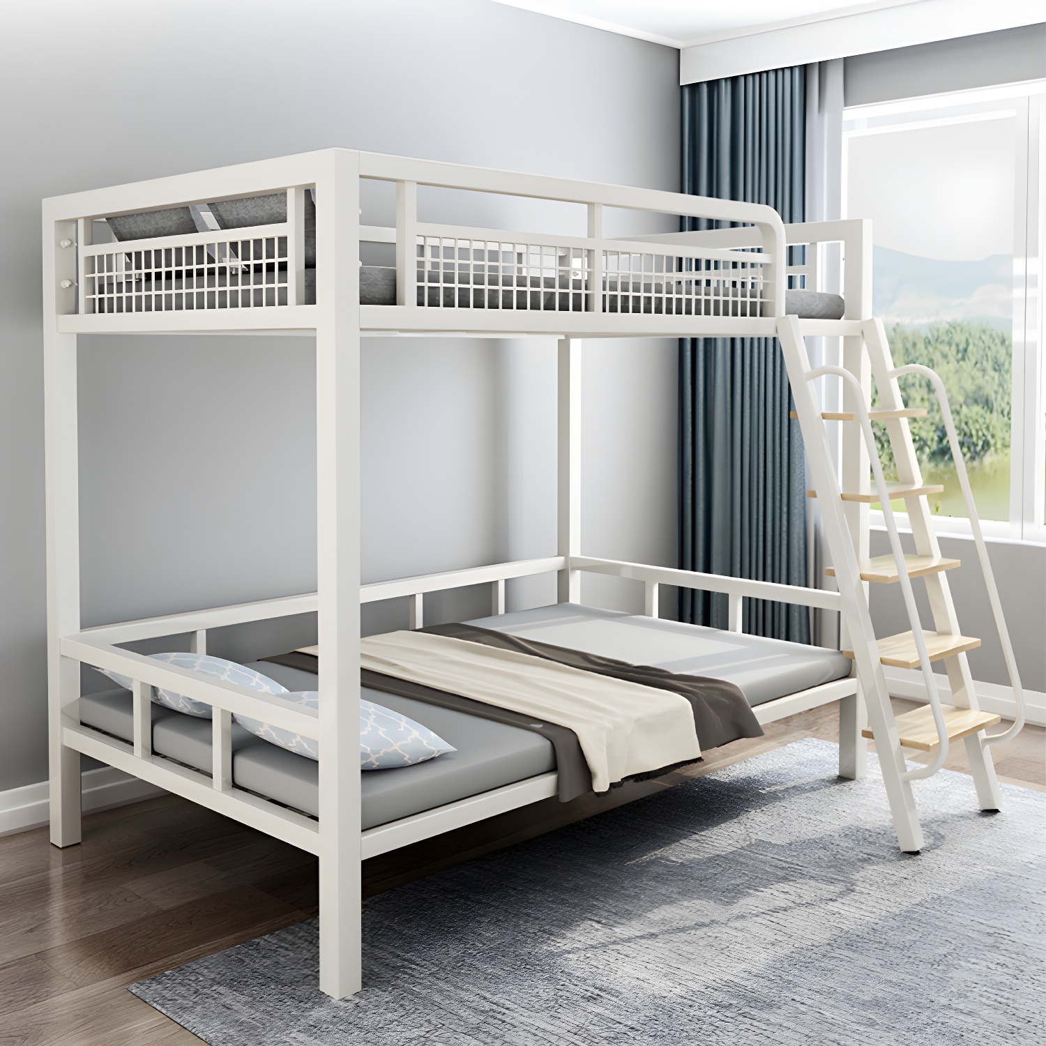 Contemporary Metal Bed 82.67" Tall Open-Frame Bed in Black/White - image 3