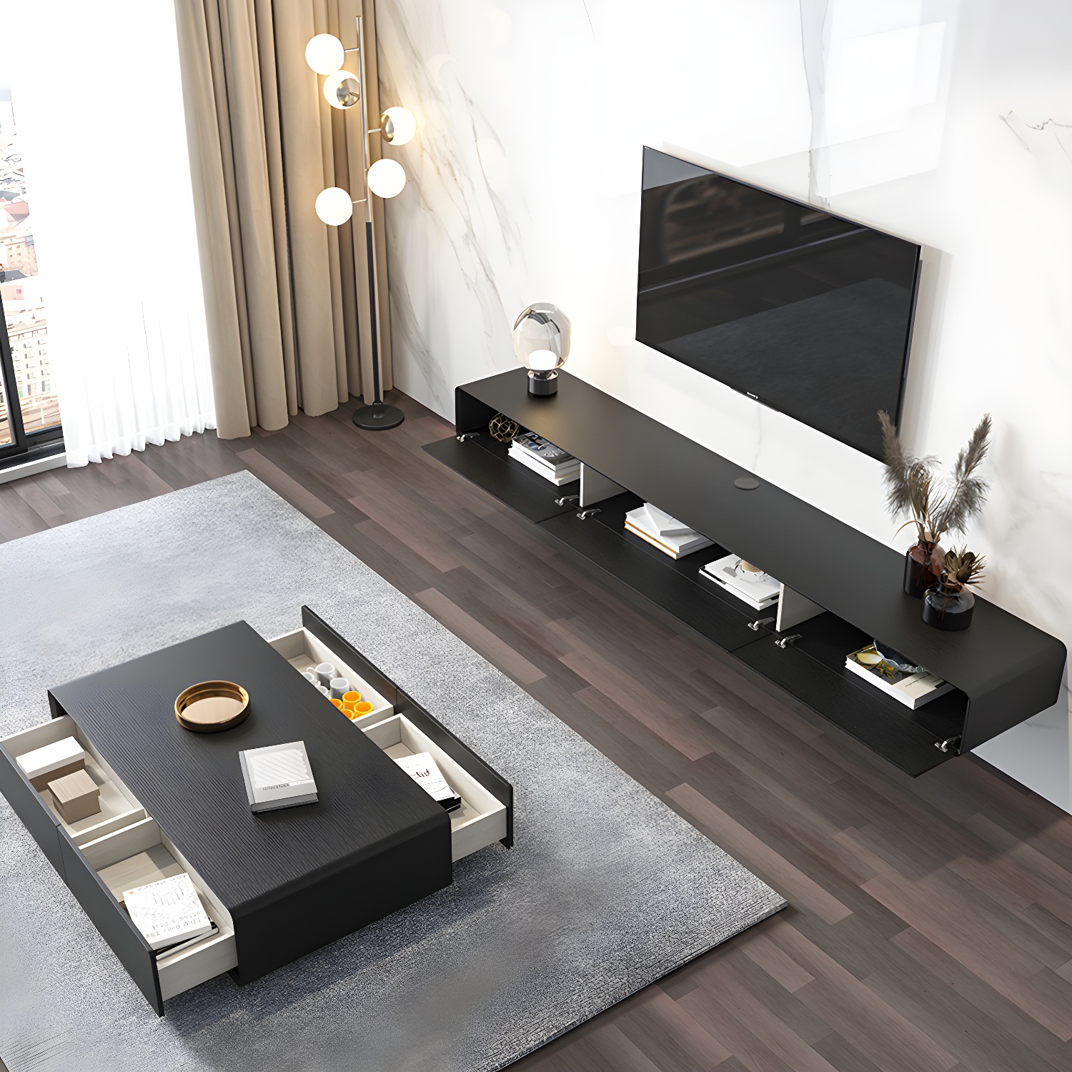 3 Doors Scandinavian TV Media Stand Wall-mounted TV Media Console - image 10