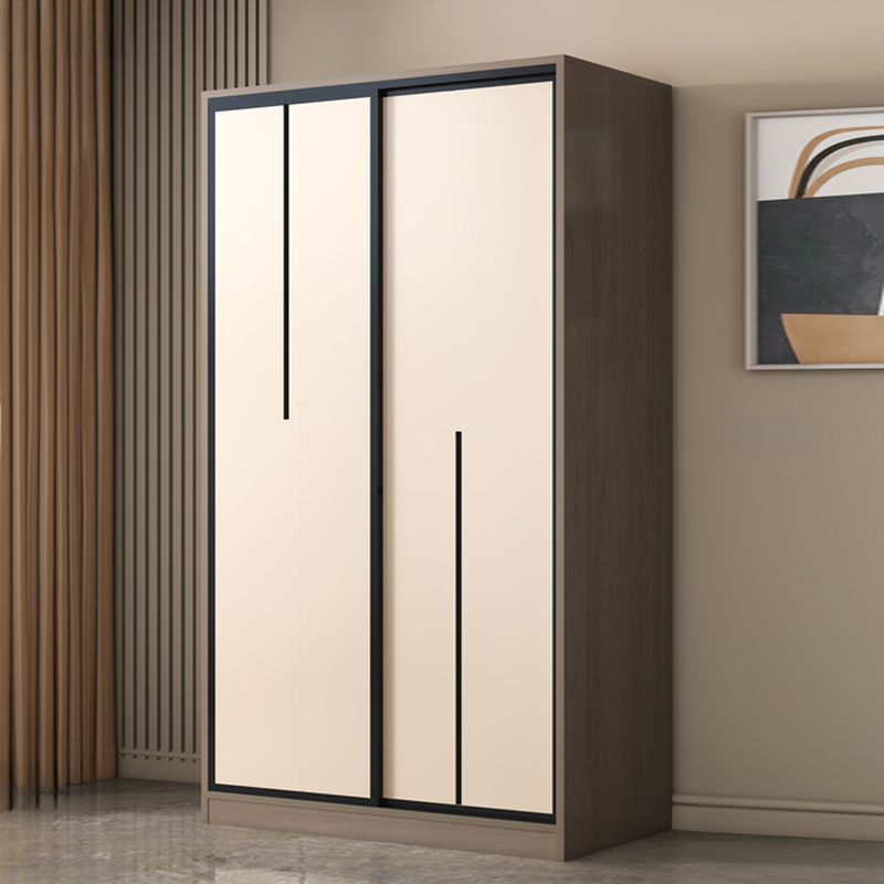 Modish Wooden Independent Armoire Cabinet with Soft Close Door, Interior Shelves, and Clothing Rod