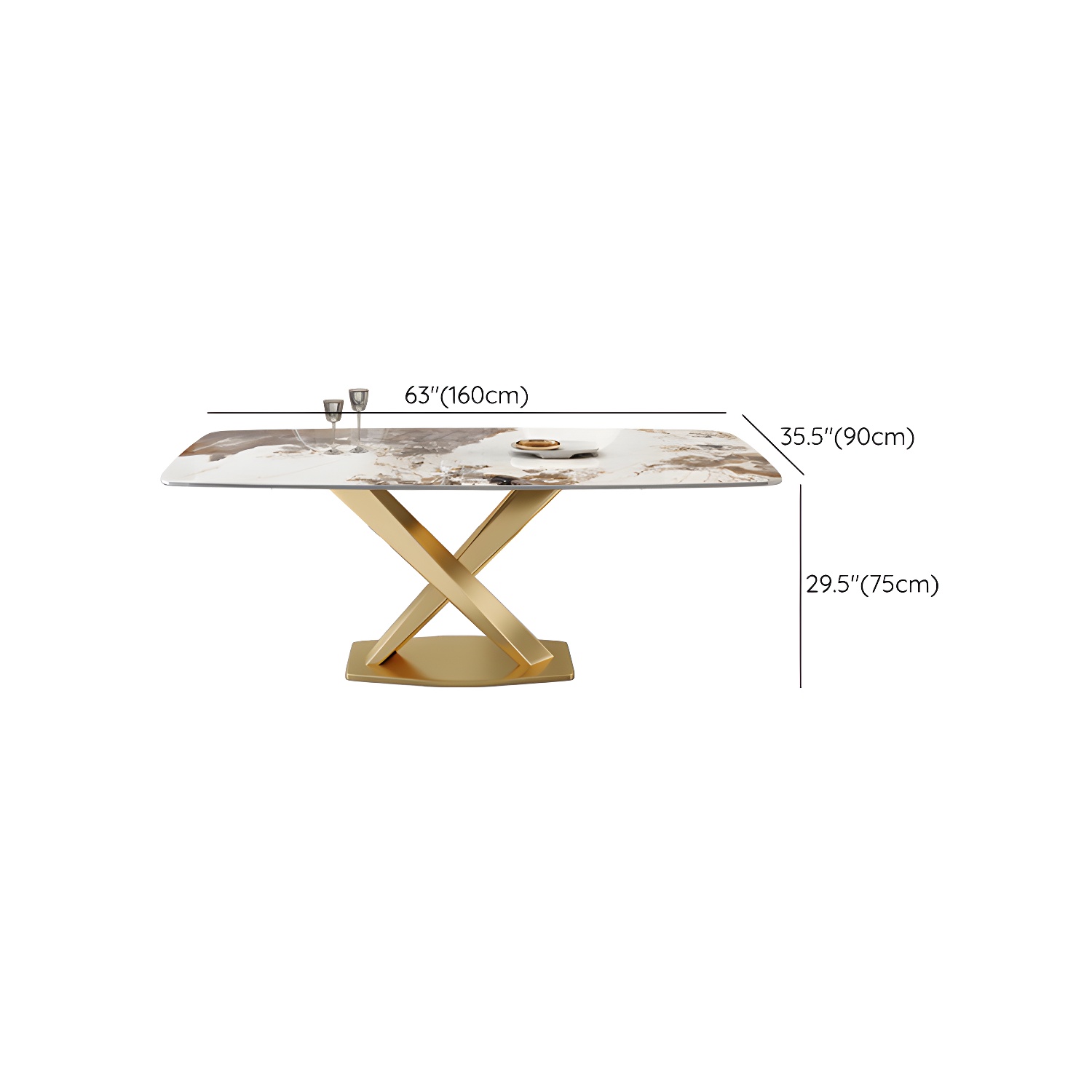 Glam Metal Dining Set in Beige with Gold Pedestal Base and Slate Tabletop - 1/5/7 Piece Set - image 16