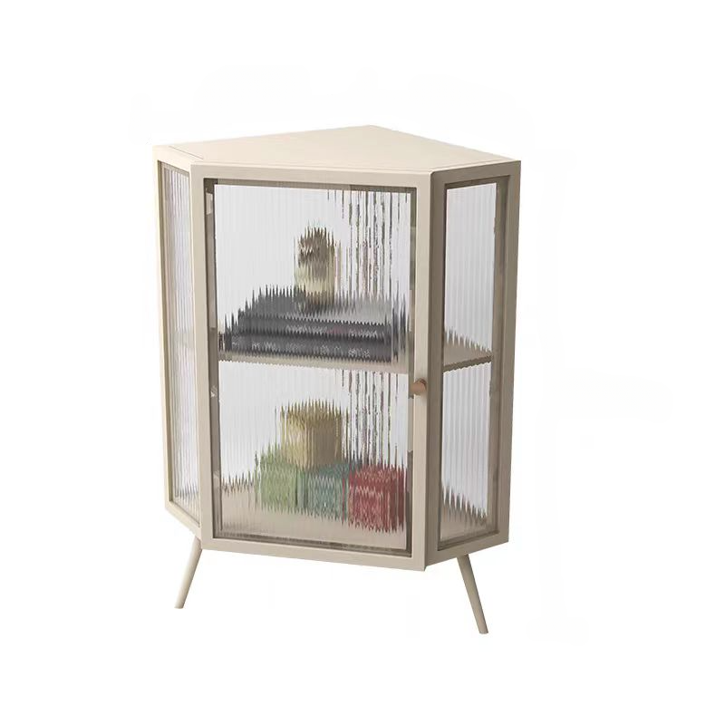 Contemporary Corner Utility Cabinet with 1 Cabinet, Iron Countertop, Glass Door, Pull Knobs, and Black/White/Off White Top