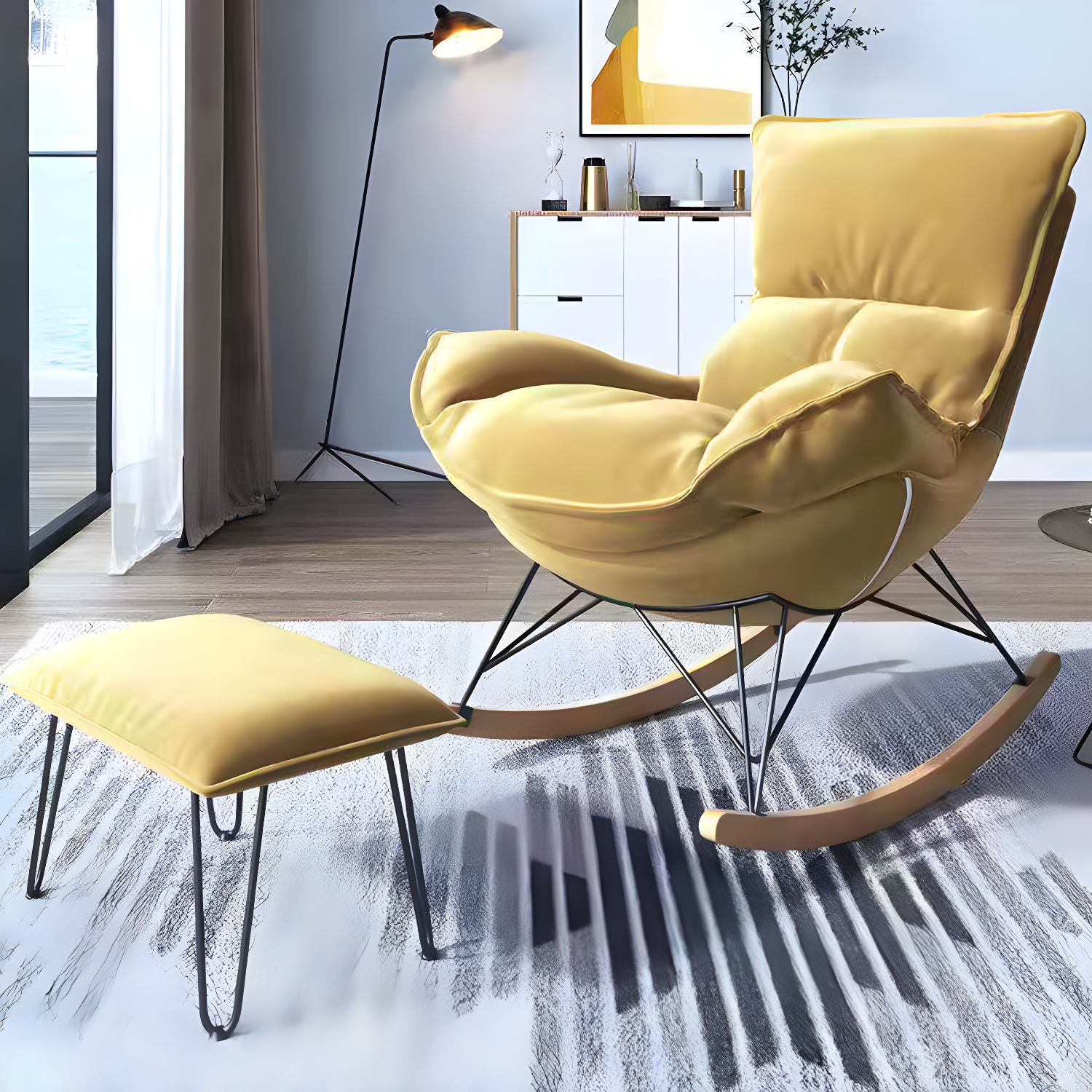 Contemporary Rocking Chair Solid Wood Rocker Chair with Removable Cushions - image 9