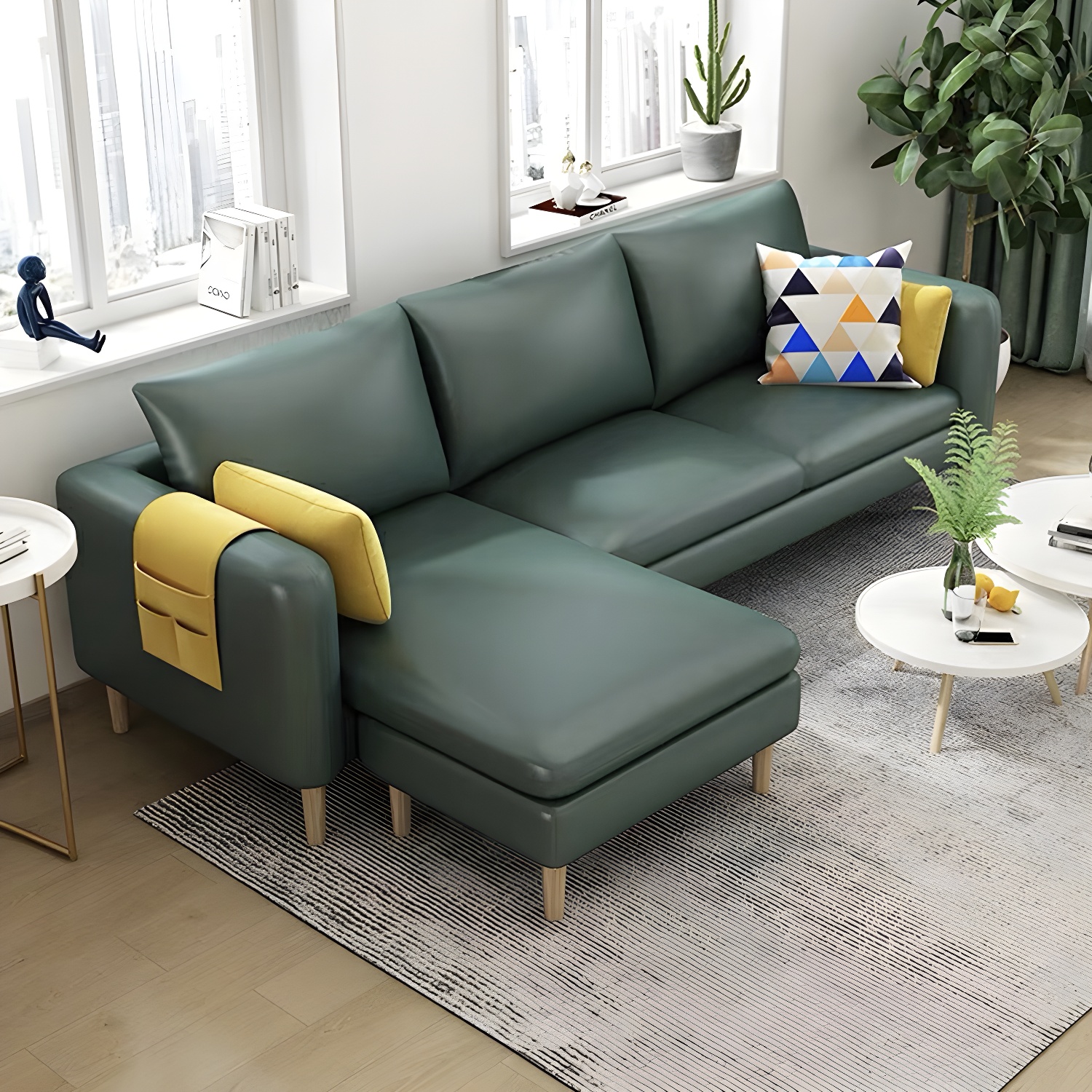 79.5" W L-Shaped Sectional Sofa with Square Arm and Bolster Pillows