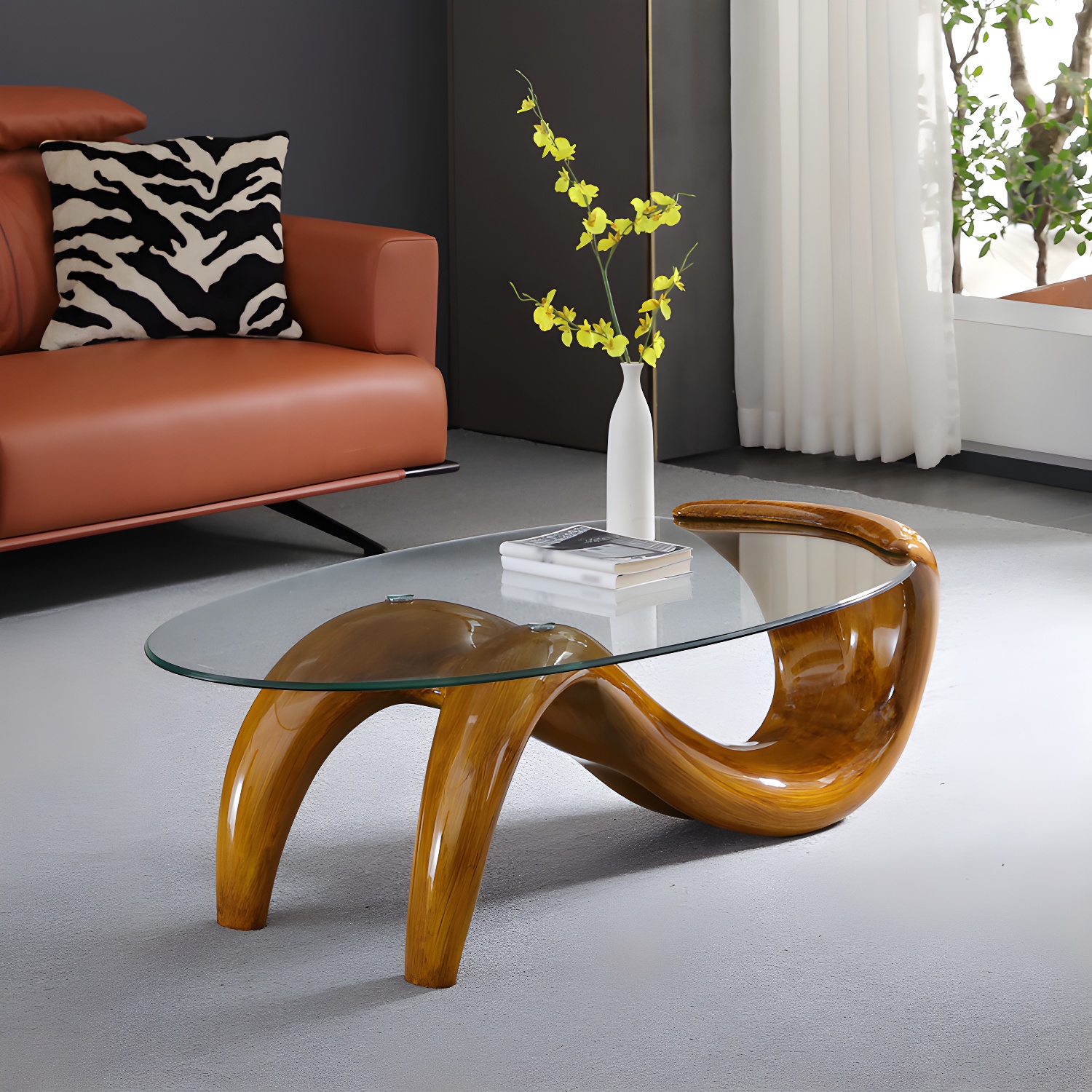 Abstract Coffee Table Contemporary Glass 15.7" Cocktail Table - image 4