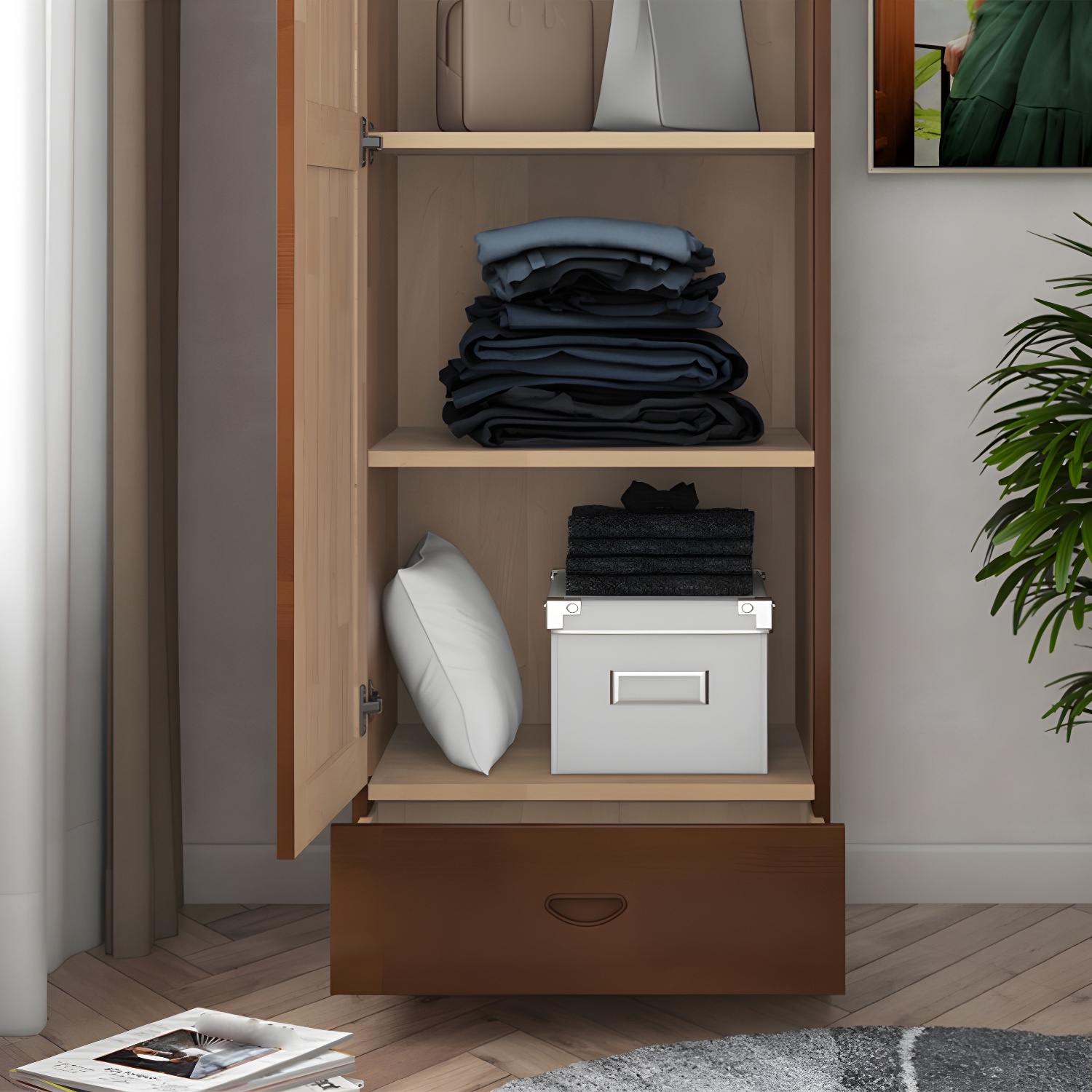 Traditional Wardrobe Cabinet Hinged Rubberwood Wardrobe Armoire - image 8