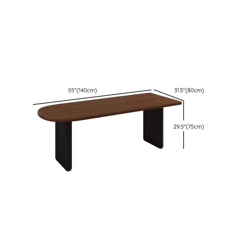 Minimalist Peninsula Dining Table Set with Wood Slab Top, Two-sided Pedestal Base, Fixed Table in Auburn - image 8