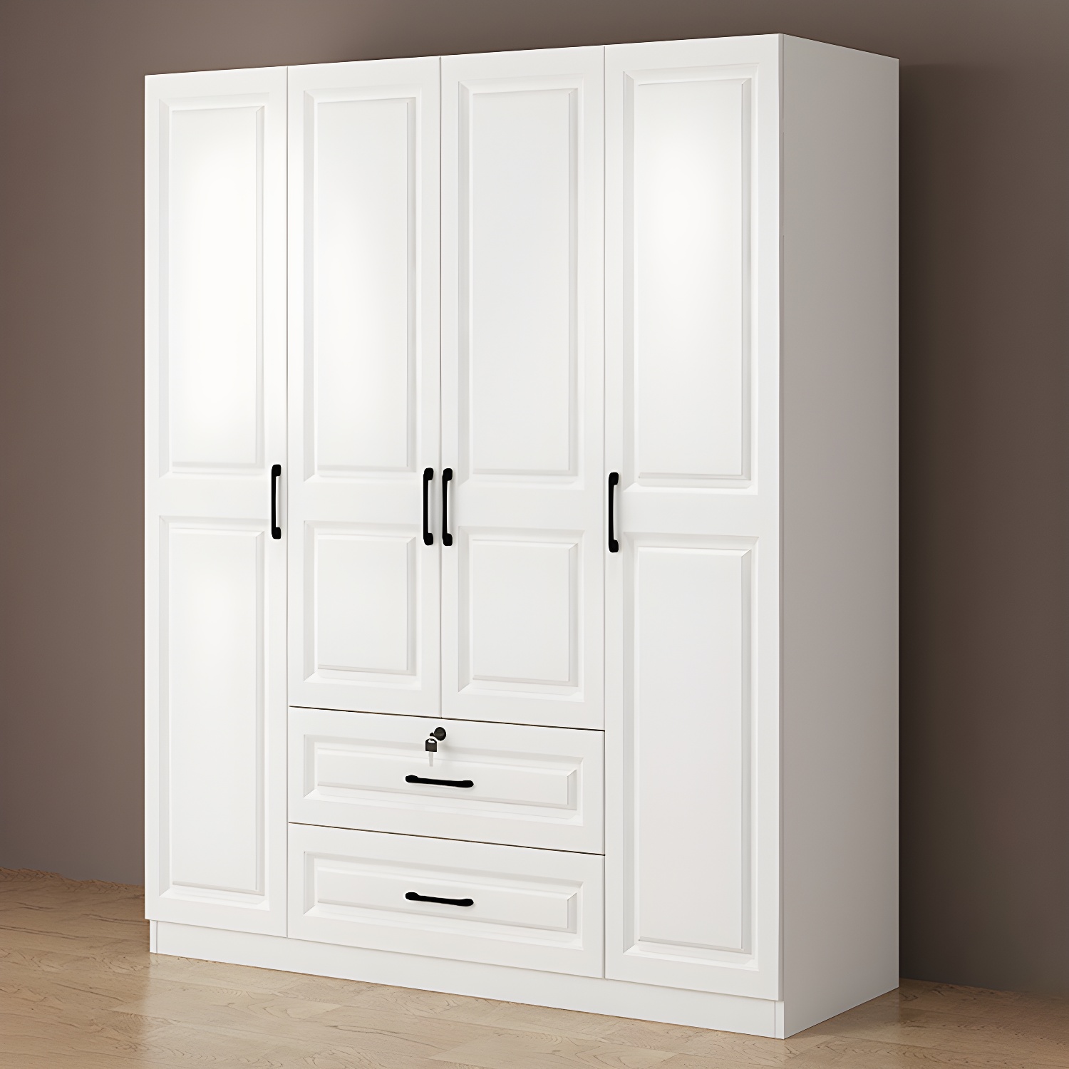 Wood White Modern Wardrobe Armoire with Drawers, Shelves, and Clothing Rod - image 3