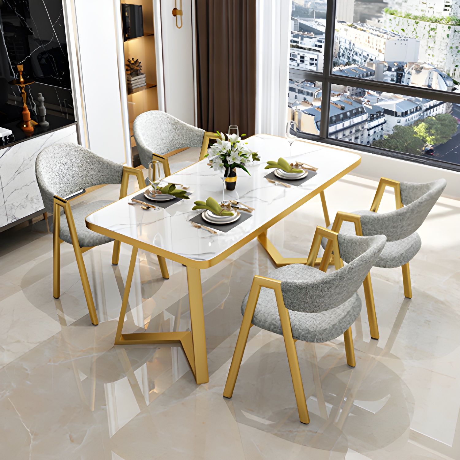 Nordic Traditional Height Sintered Stone Dining Table Rectangle Dining Room Set For Home - image 2
