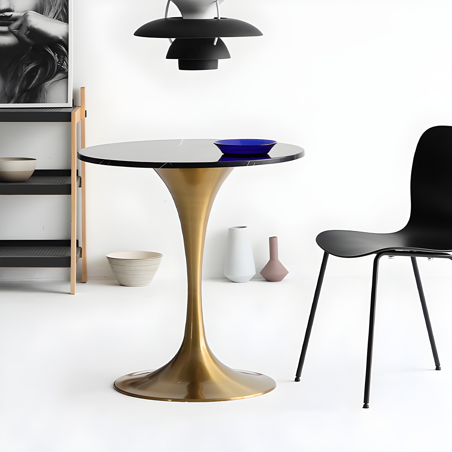 Metal Modern Round Dining Table Marble Top Indoor Table with Tulip Base - image 12