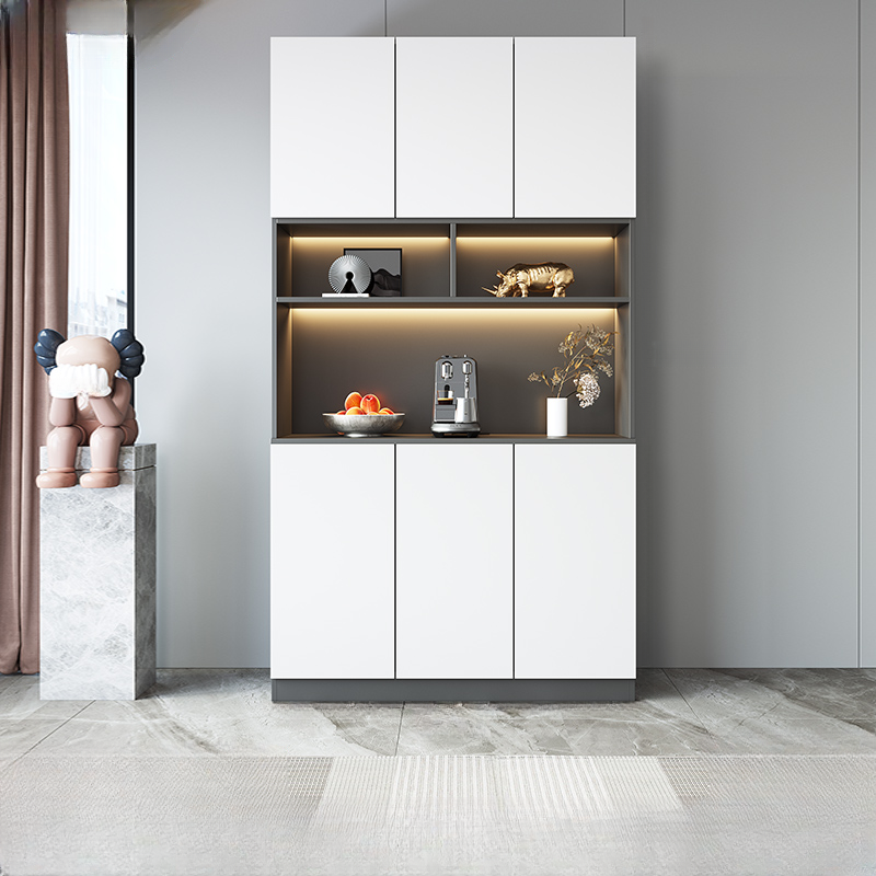 Modern Timber Countertop Server with Glazed Door Hutch, Narrow Size, Six Internal Shelves for Kitchen Cupboards - image 4