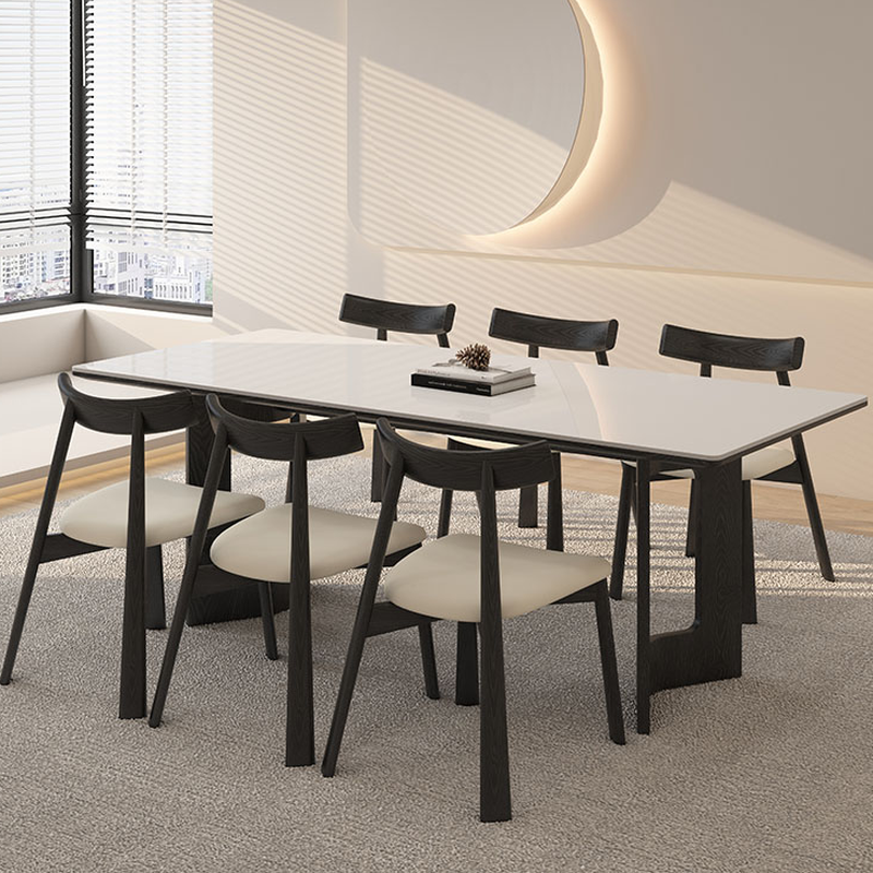Slate Dining Table Set with Two-sided Pedestal, Padded Chair, and Back for 4 People - 5-piece in White - image 3