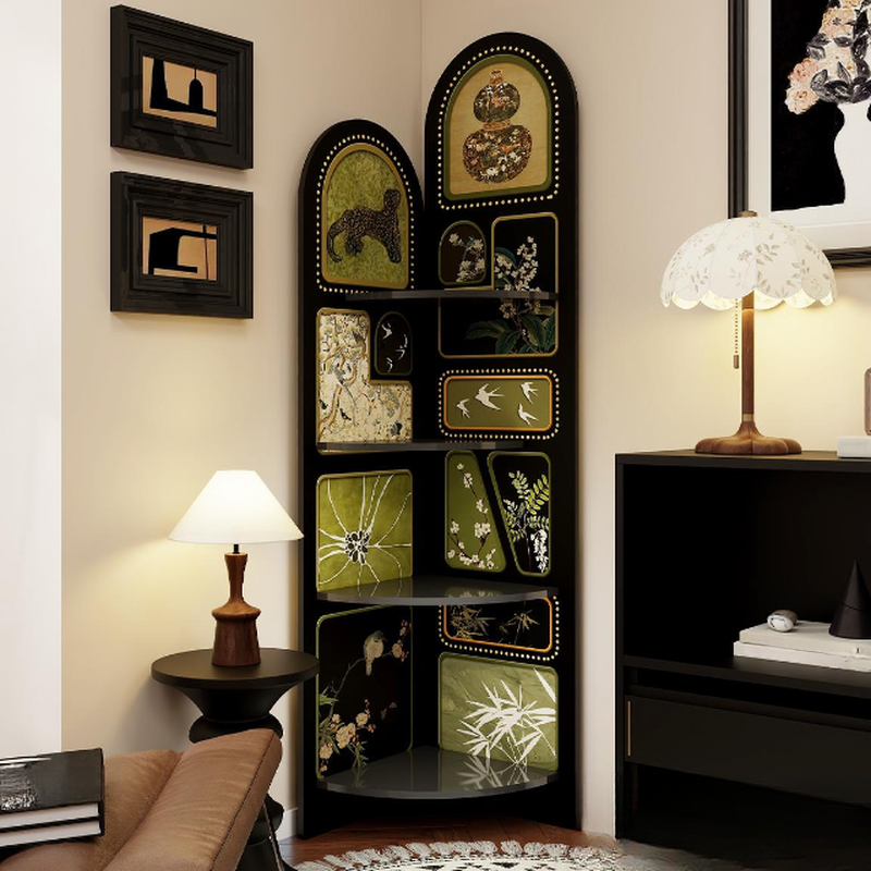 Modern Simple Style Nook Decorative Cabinet with 4 Exterior Shelves, Laminate Countertop in Midnight Black