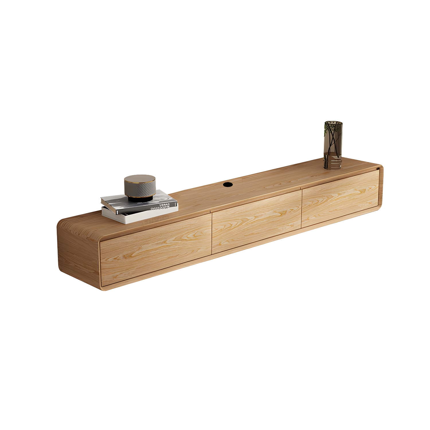 Contemporary Wood Media Console TV Stand in Natural with Drawers - image 5