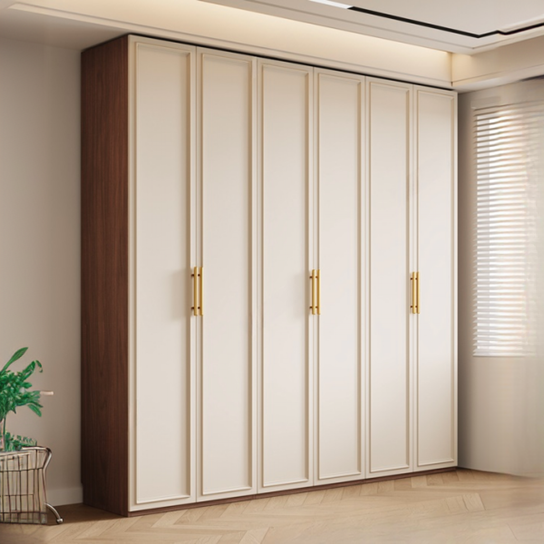 Cocoa Minimalist Wooden Wardrobe Closet with Soft Close Drawer, Soft Close Door, Interior Shelves, and Clothing Rod
