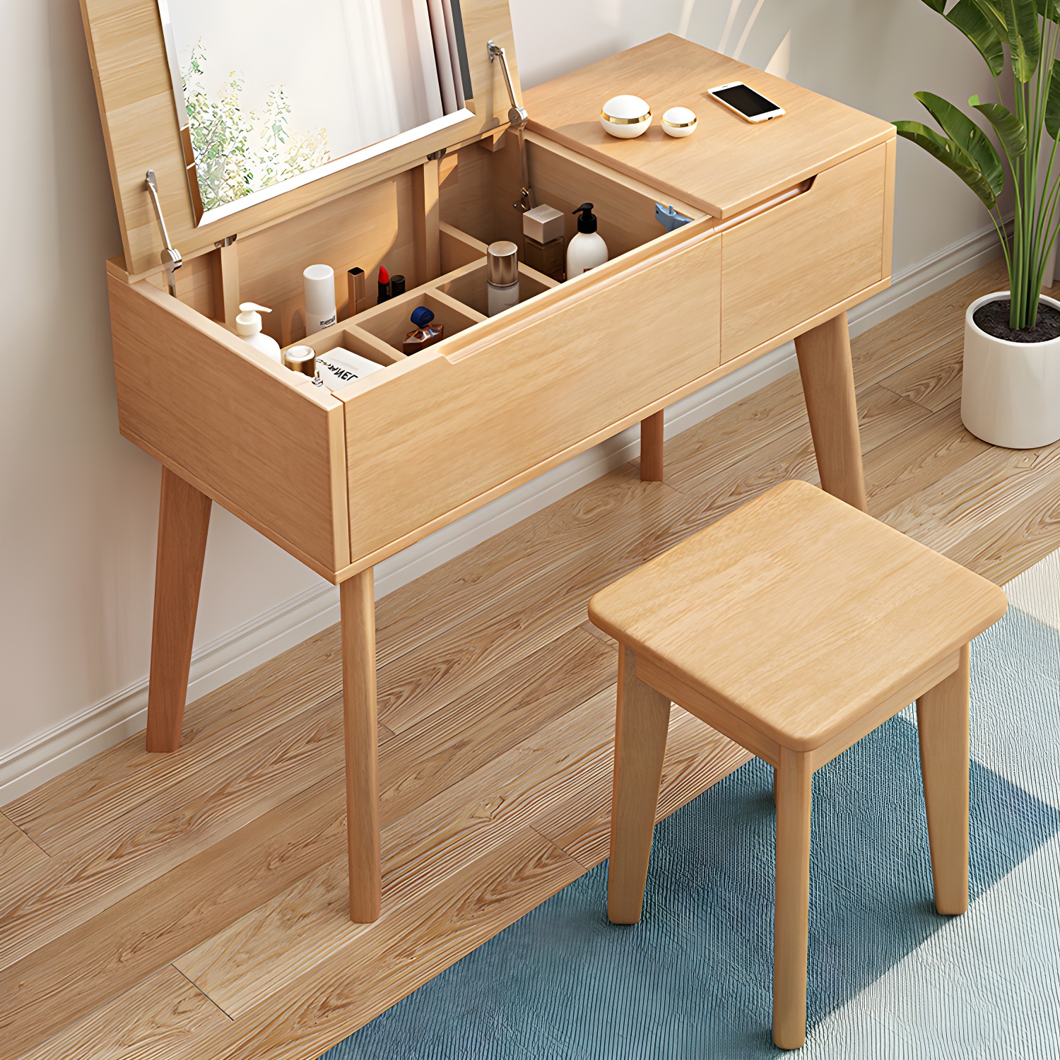 Solid Wood Vanity Dressing Table Scandinavian Flip-Top Vanity Desk - image 7