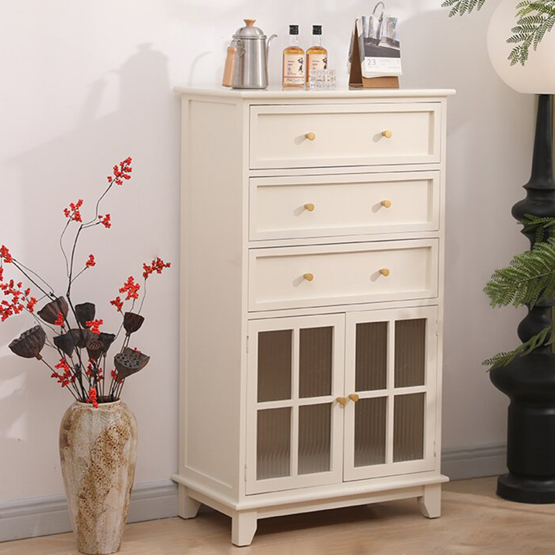 Rectangular Damp-proof Accent Cabinet with Storage Drawer, Closet, Glazed Door, Cabinet Knobs in Chalk/Brown/Wood Color - image 3