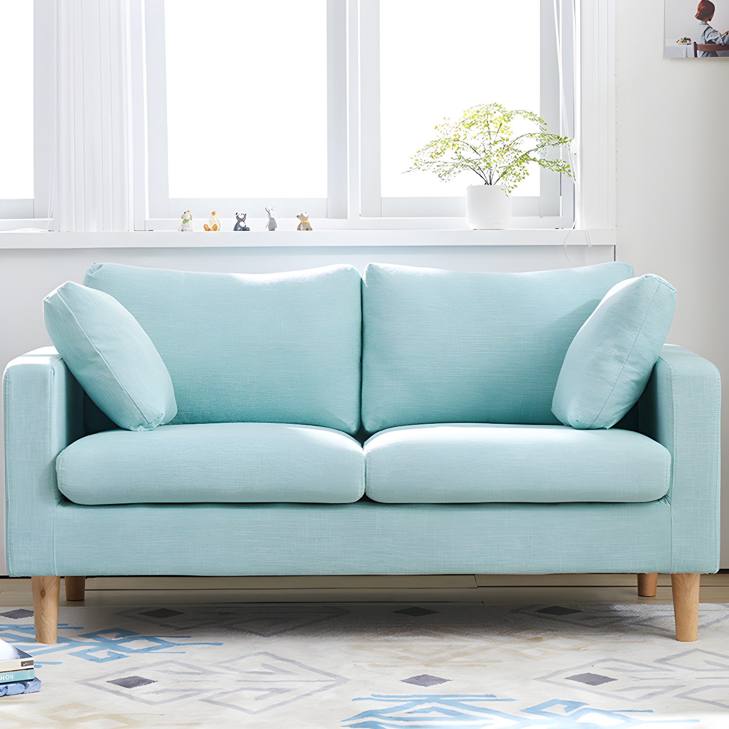 Contemporary Square Arm Couch Faux Leather Loveseat with Pillows - image 9