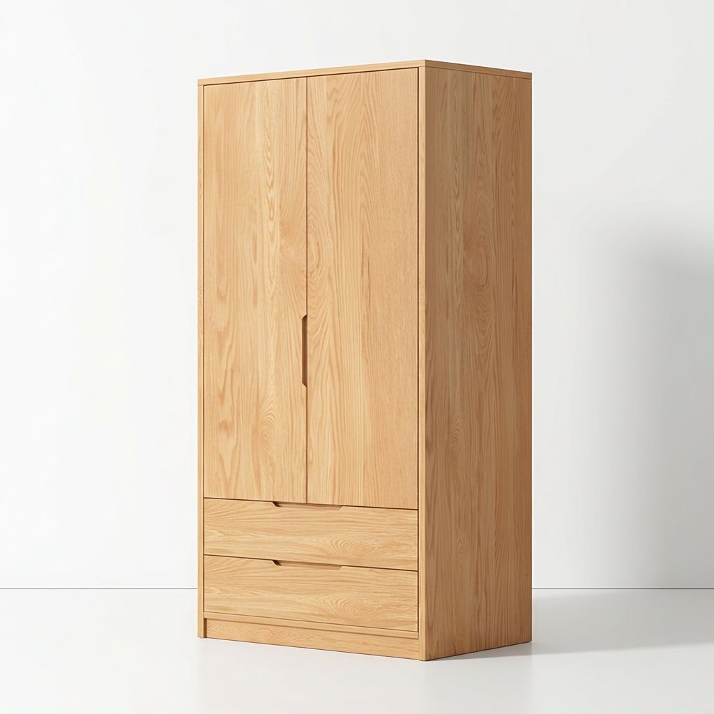 Modern Natural Wood Wardrobe Armoire with Sliding Doors, Drawers, and Shelves - image 51