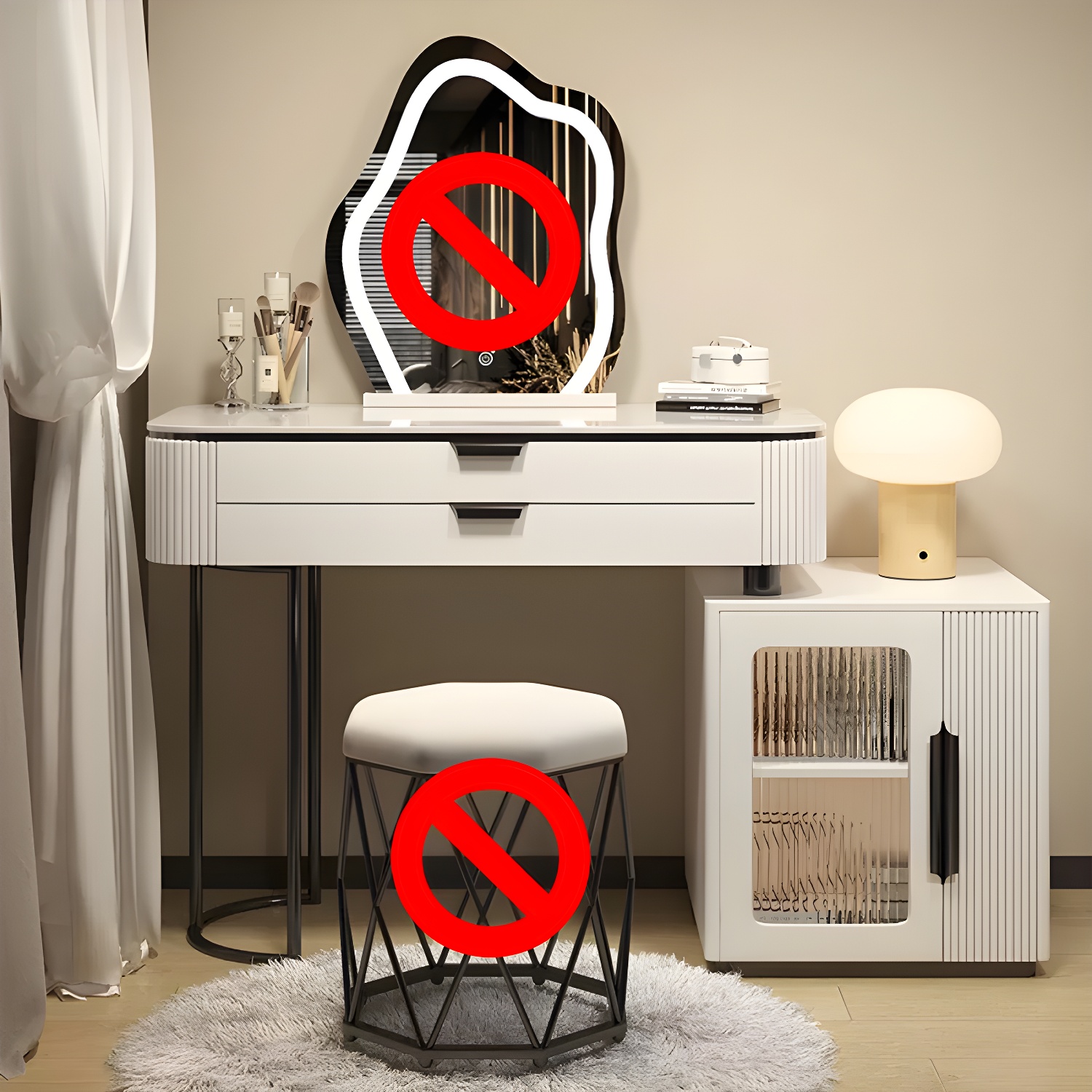Contemporary Stone Top Vanity Table Set with Mirror and Stool Glam Slate Dressing Table - image 4