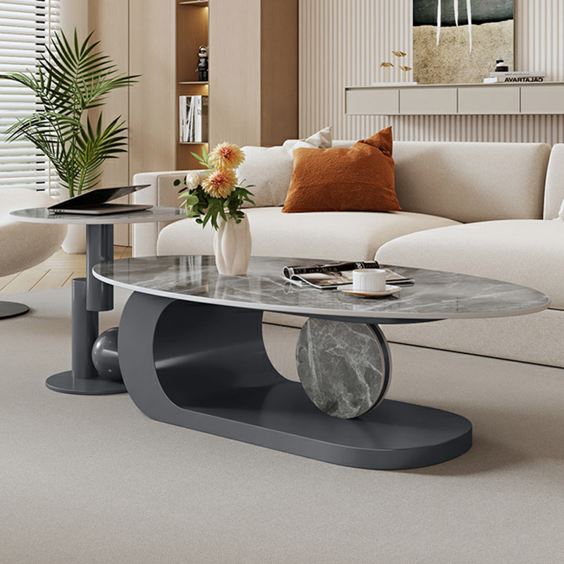 Elegant Stone Oval Coffee Table with Iron Block Base for Living Room - image 13
