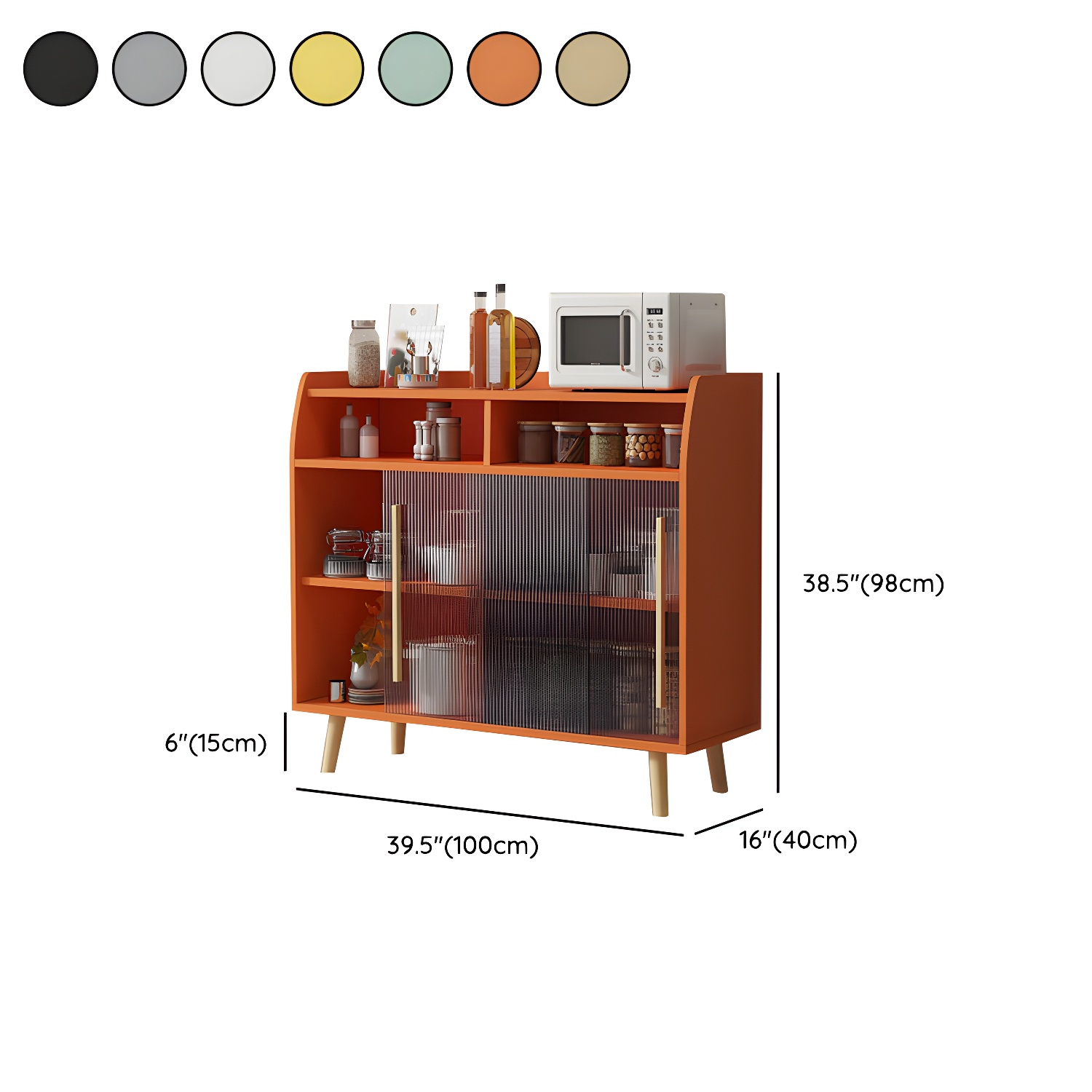Scandinavian Wood Sideboard Credenza with Acrylic Doors and Cabinet Storage - image 17