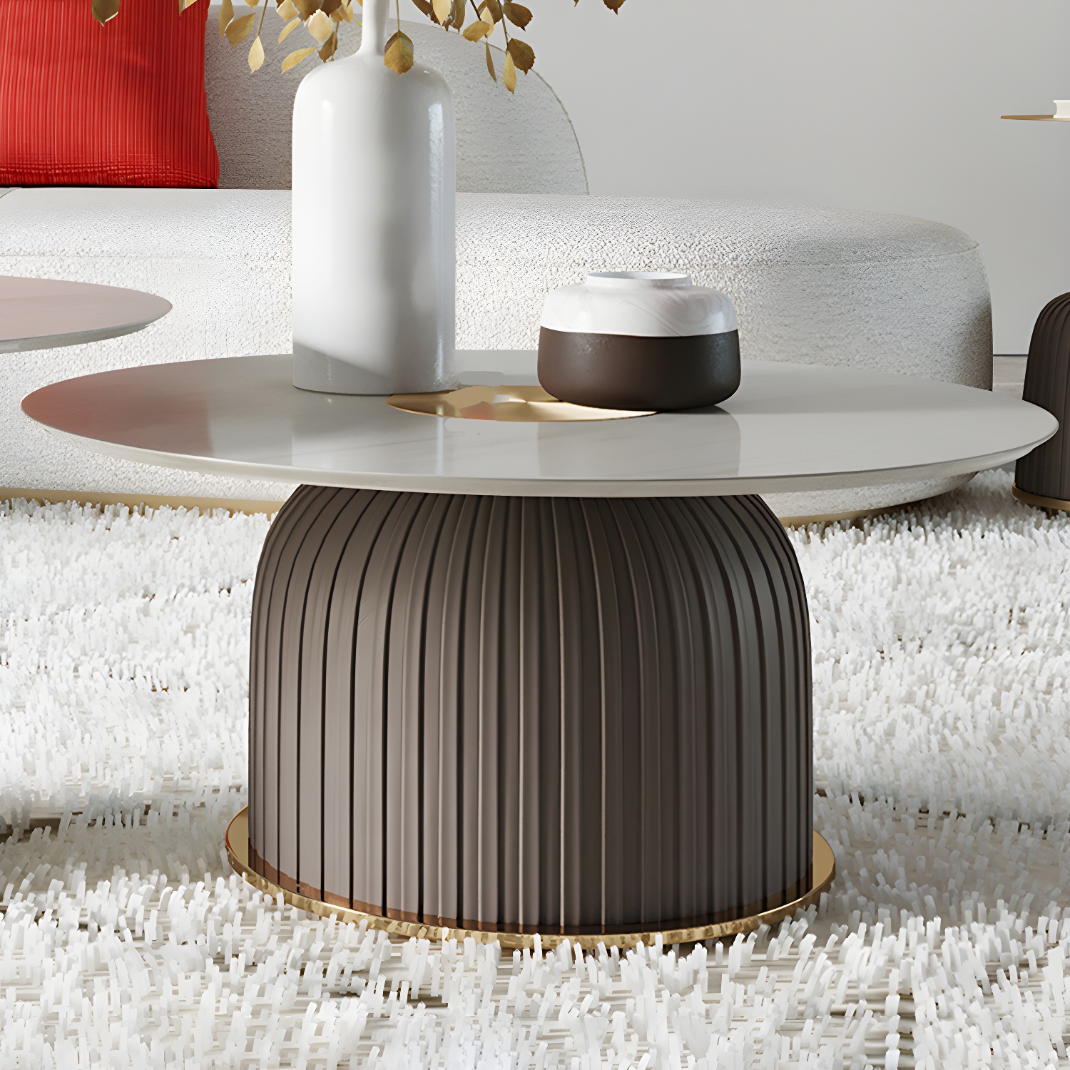Modern Metal Cocktail Table Round Pedestal Coffee Table - White - image 5