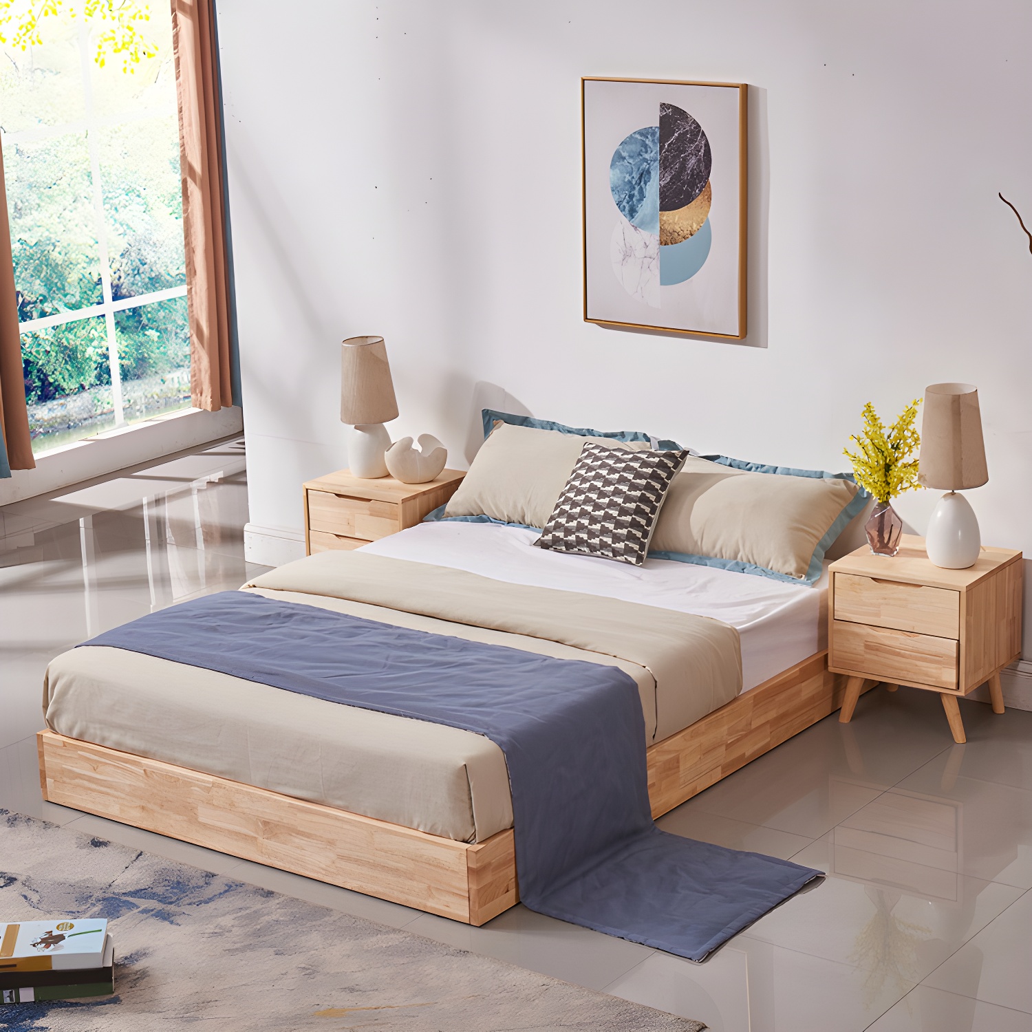 Natural Wood Platform Bed Frame Nordic 7.87-In High Wire-Grid Bed Frame - image 4