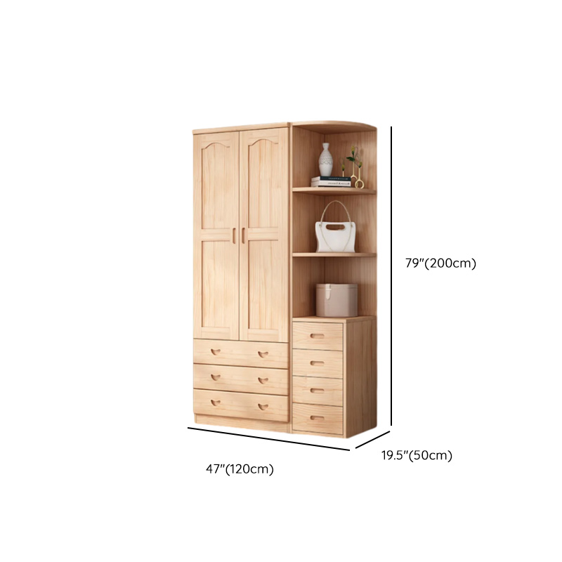 Modish Natural Color Reclaimed Wood Wardrobe Armoire with Soft Close Drawer, Soft Close Door - image 22