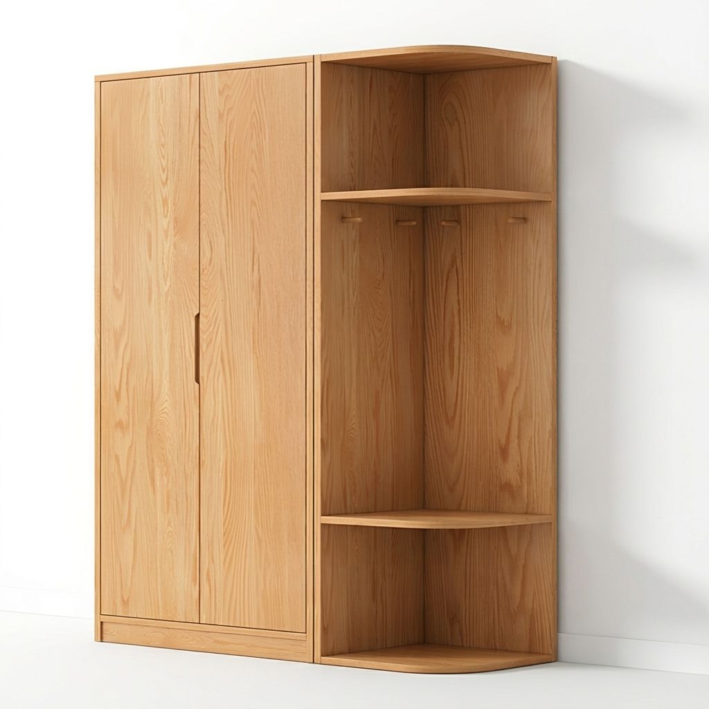 Modern Natural Wood Wardrobe Armoire with Sliding Doors, Drawers, and Shelves - image 74