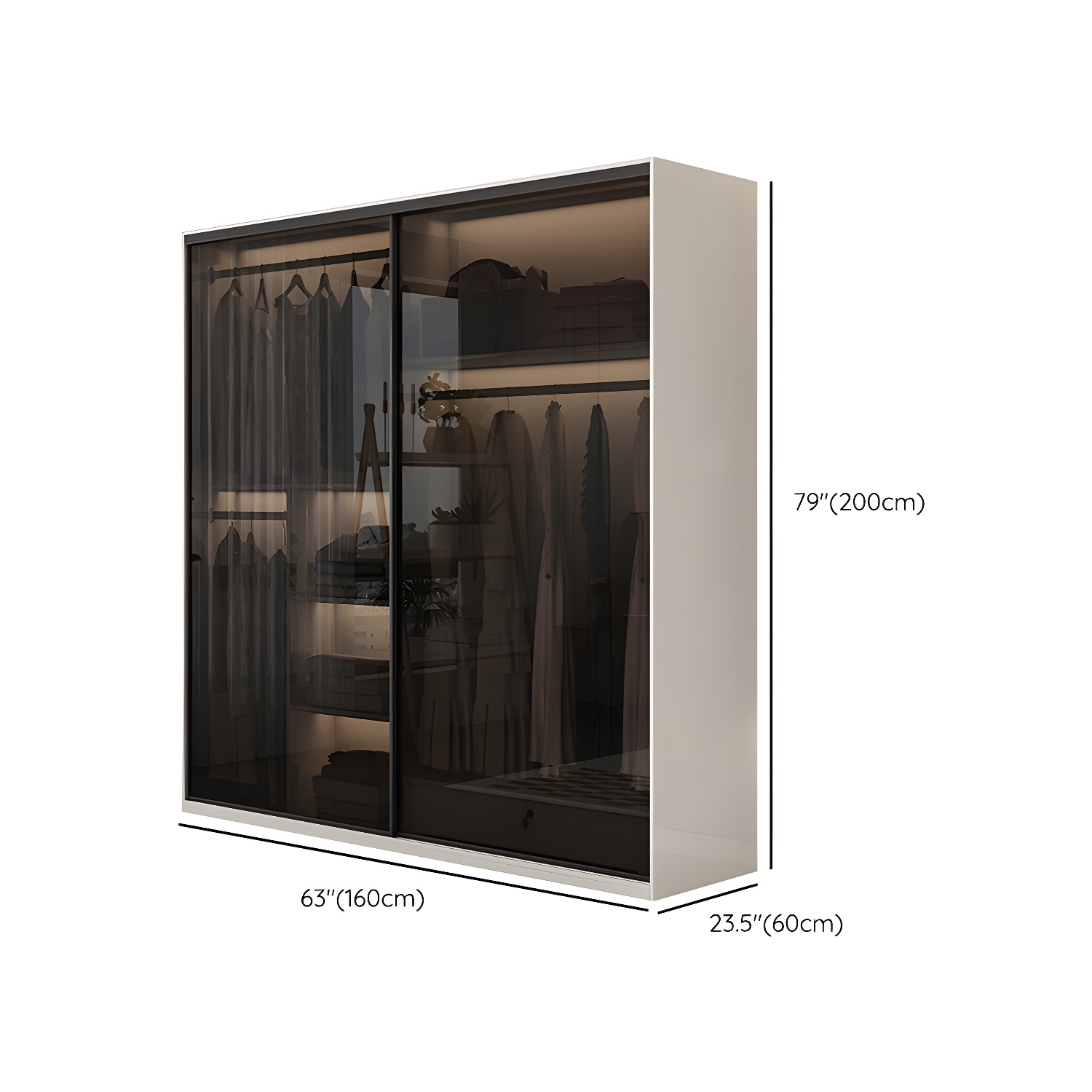 White Glass Wardrobe Rod Included Wardrobe Wardrobe Closet without Light - image 11