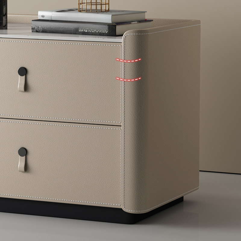 Modish 2 Tiers Drawer Storage Bedside Table with Stone Countertop - image 14