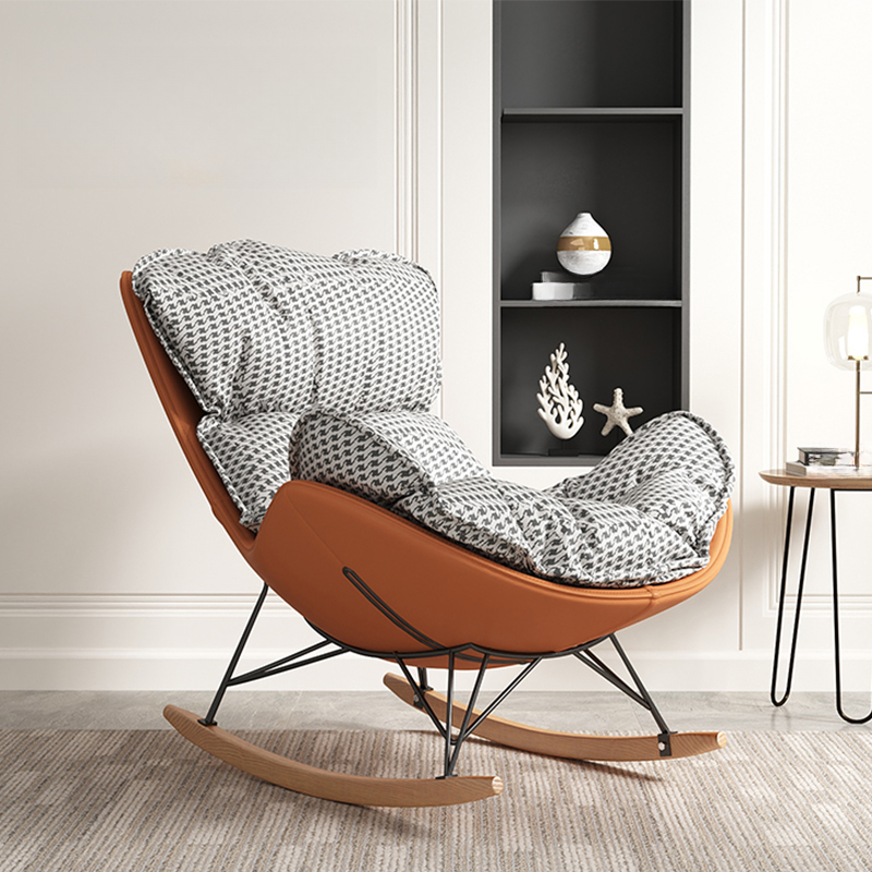 Grey/Chalk/Amber Contemporary Alloy 2 Piece Set Rocking Armchair with Padded Upholstery and Ottoman - image 5