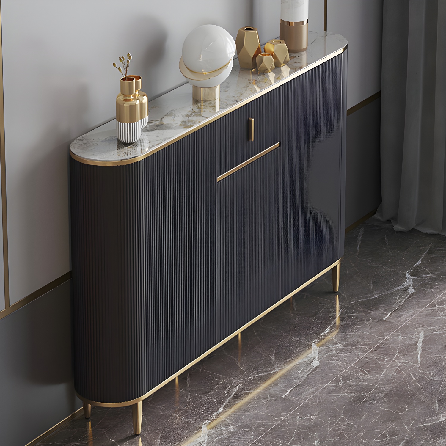 Glam Style Stone Top Sideboard Engineered Wood Side Board for Living Room - image 6