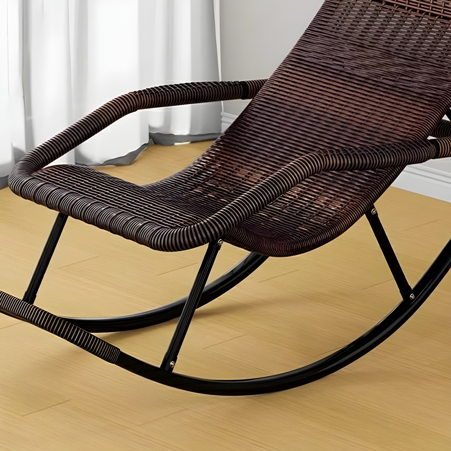 Traditional Black Metal Frame Rocking Chair with Spindle Back and High Weight Capacity - image 24