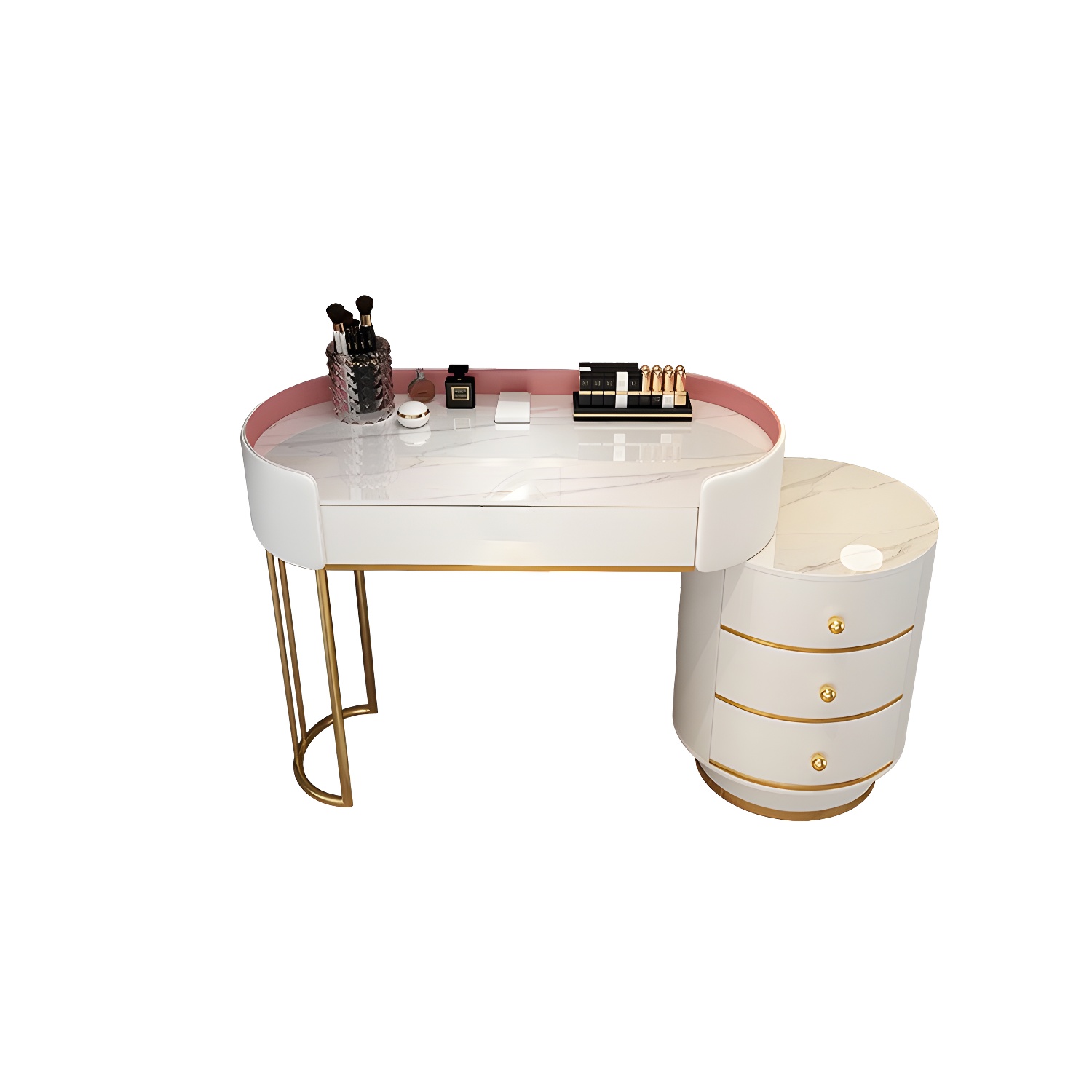 Contemporary Bedroom Metallic Lighted Mirror With Drawer Makeup Vanity Set - image 18