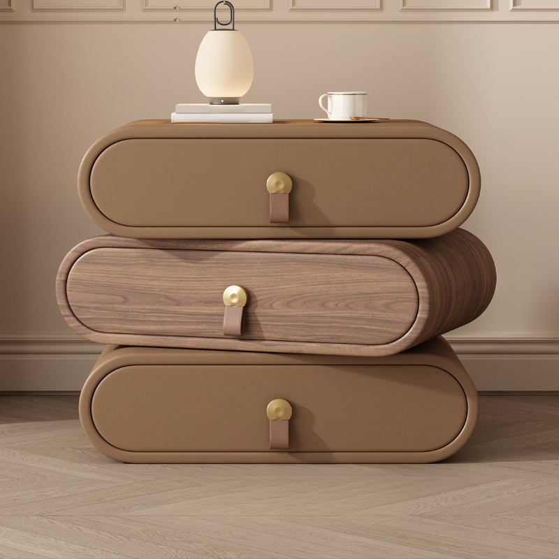 Art Deco Drawer Storage Nightstand with 3 Drawers and Natural Wood/Pleather Countertop - image 2