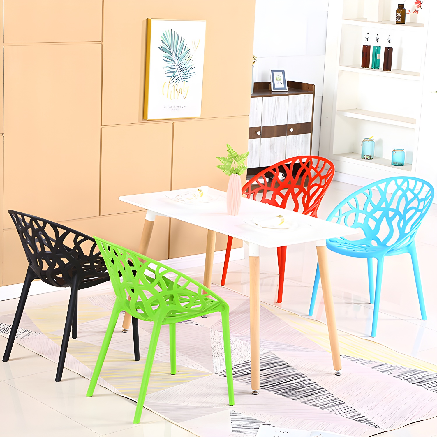 Contemporary Plastic Dining Room Chairs Armless Open Back Dining Side Chair for Restaurant - image 18