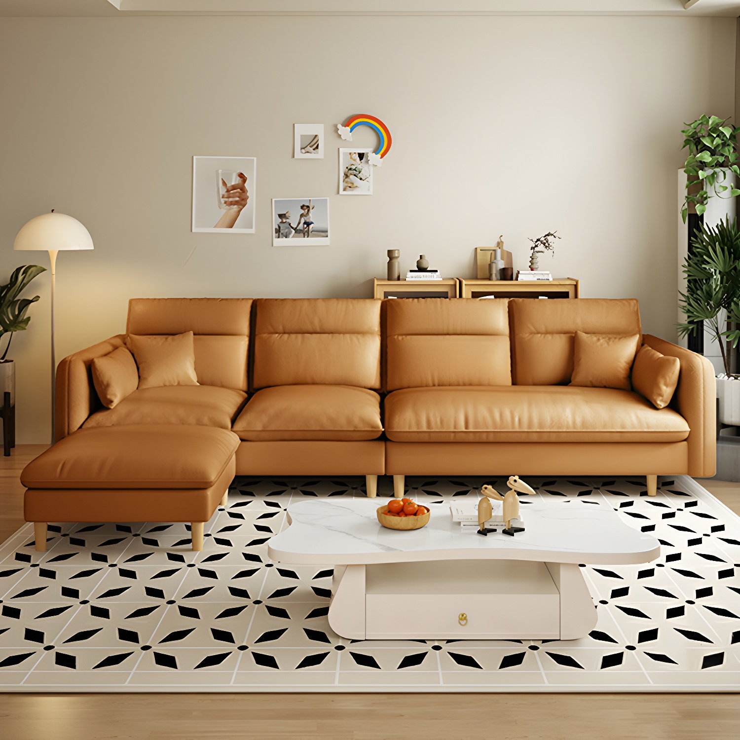 Modern Wood Frame Straight Sectional Sofa Set with Ottoman in Brown, 3 Piece Set - image 17