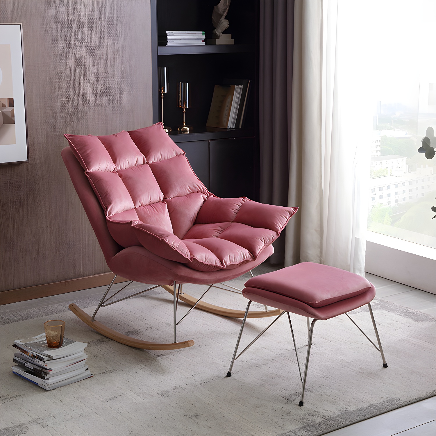 Modern Indoor Sofa Rocking Chair Mother Feeding Rocking Chair with Cushion and Ottoman - image 5