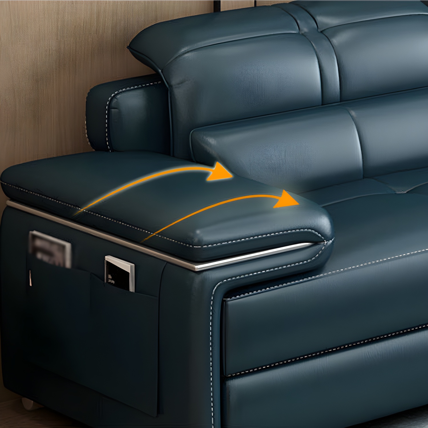 Genuine Leather Sectional 34.65"High Pillow Top Arm Sofa with Storage, Blue - image 9
