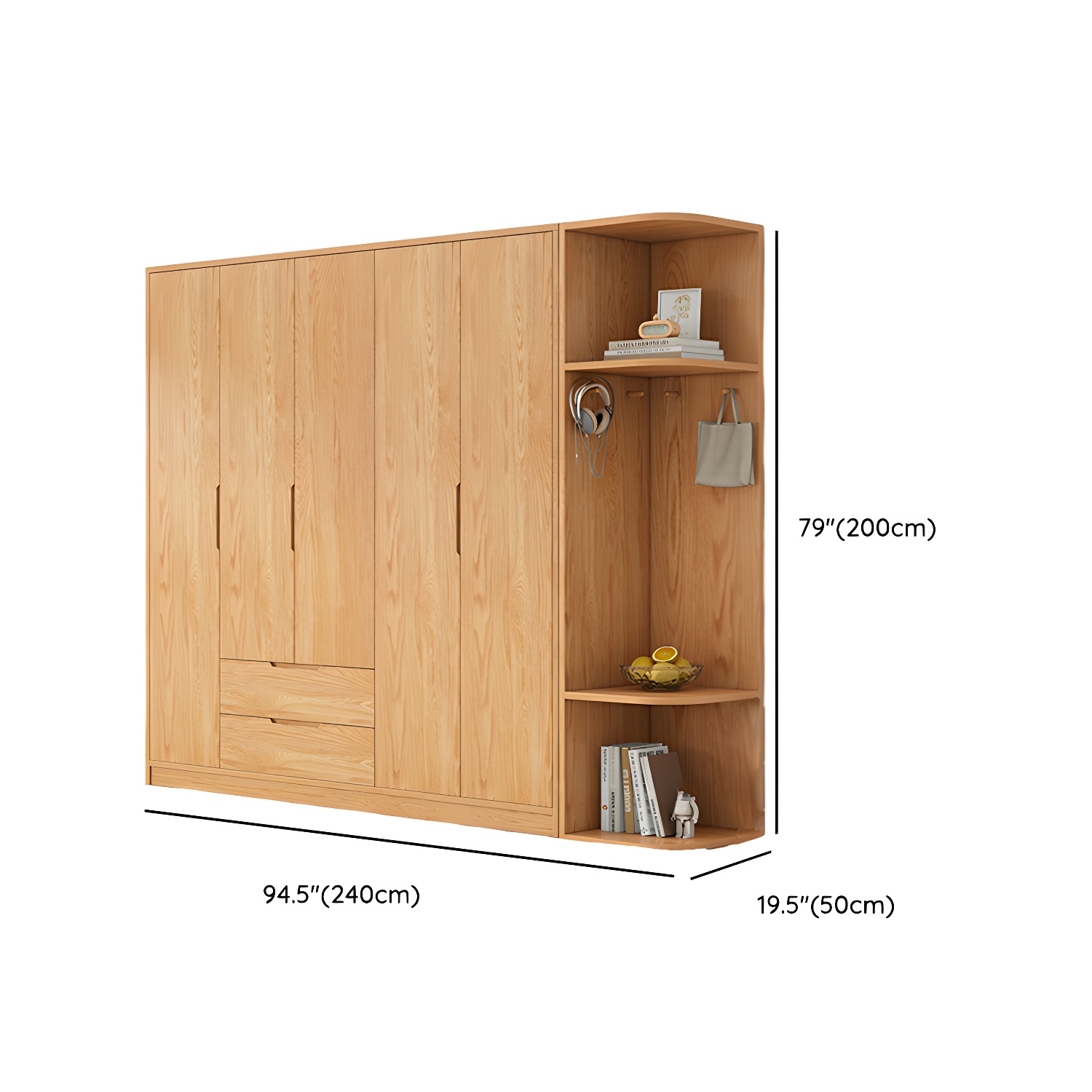 Modern Natural Wood Wardrobe Armoire with Sliding Doors, Drawers, and Shelves - image 132